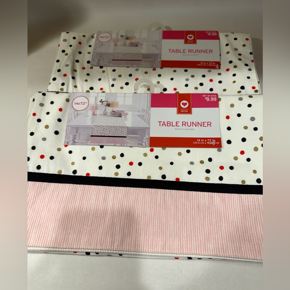 Polka Dot and Striped Table Runner - White, Black, Red, Gold, Pink